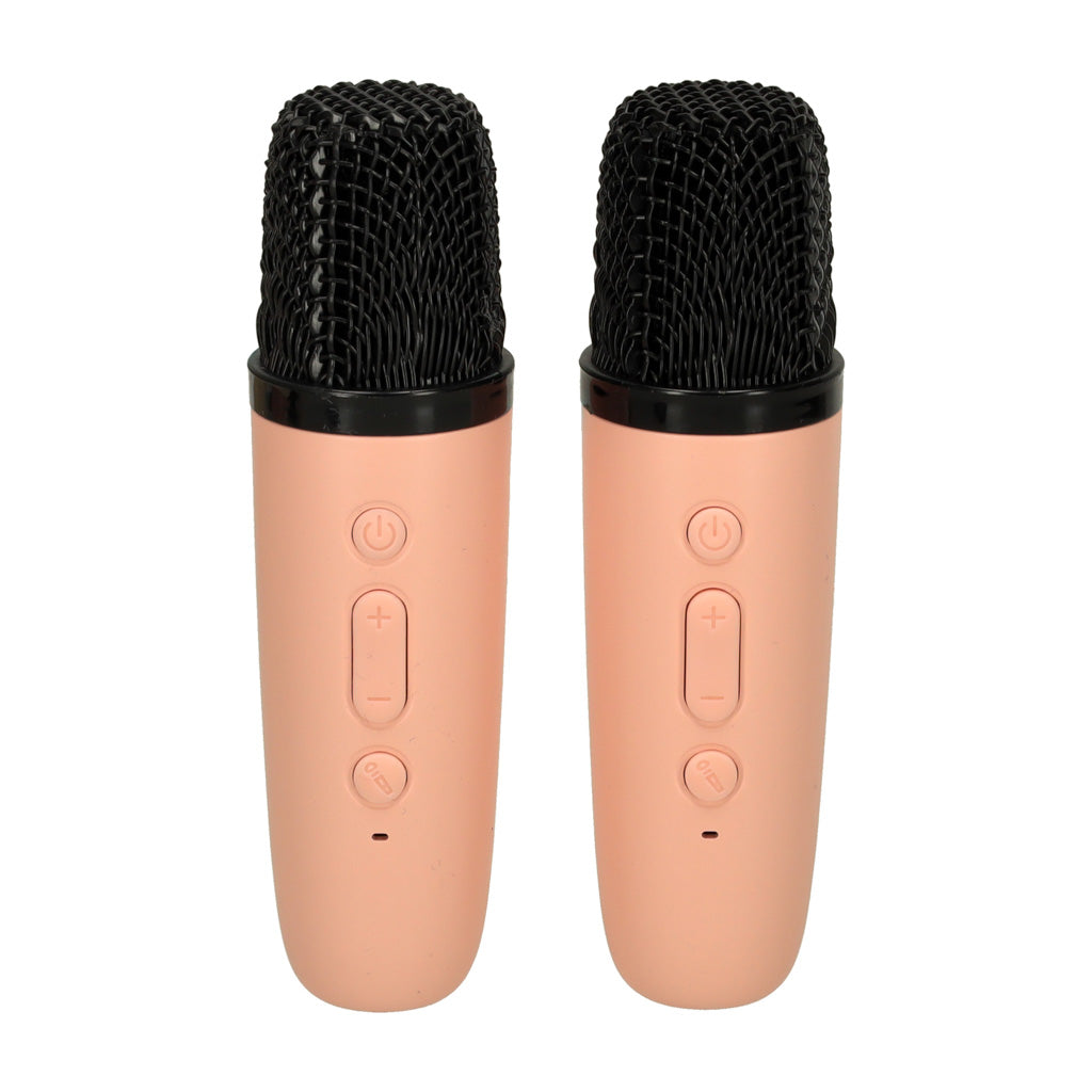 Karaoke-sæt 2 mikrofoner + bærbar højttaler BLUETOOTH USB LED pink