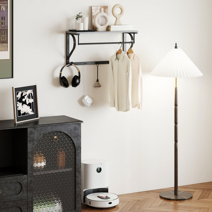 Vægmonteret tøjstativ, frakkekrog, 5 kroge, øverste rum, alsidig, grå