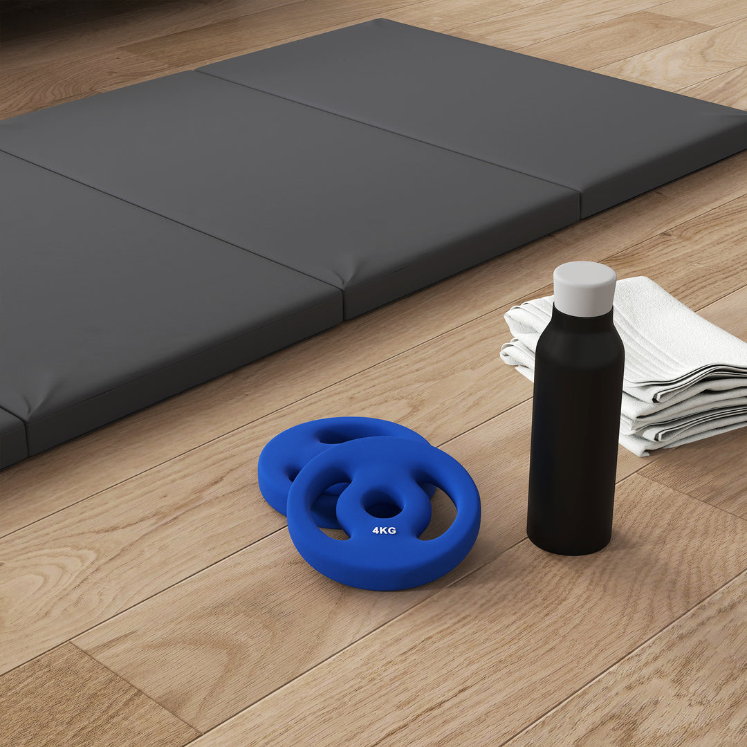 2 X 4 kg vægtskiver med praktiske håndtag, vægtsæt til hjemmegym, fitnessstudie, styrketræning, blå
