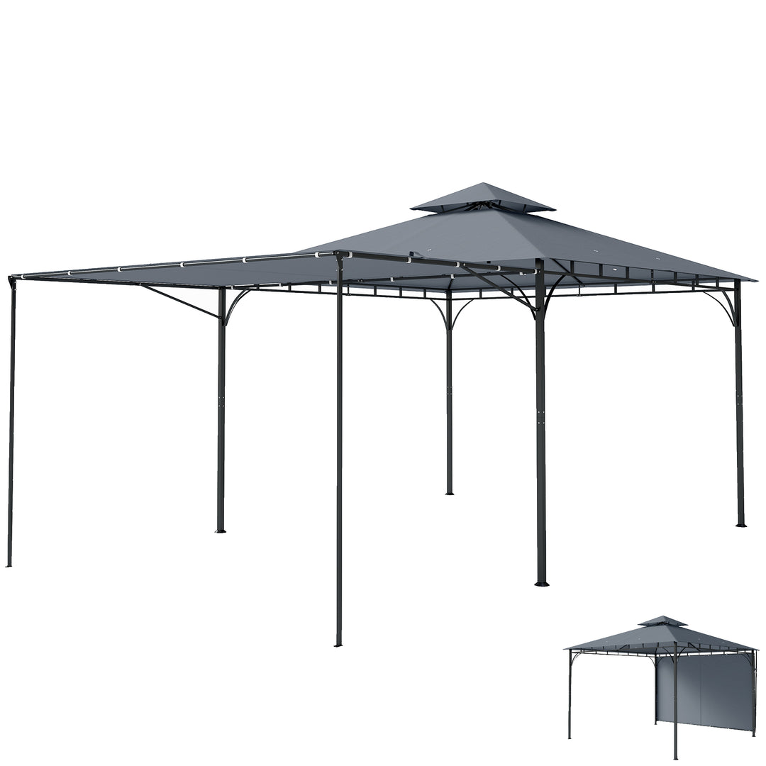 Pavillon 3,2x3,2 m Robust vintersikker havepavillon med udtrækkeligt tagudhæng, dobbelt tag mørkegrå