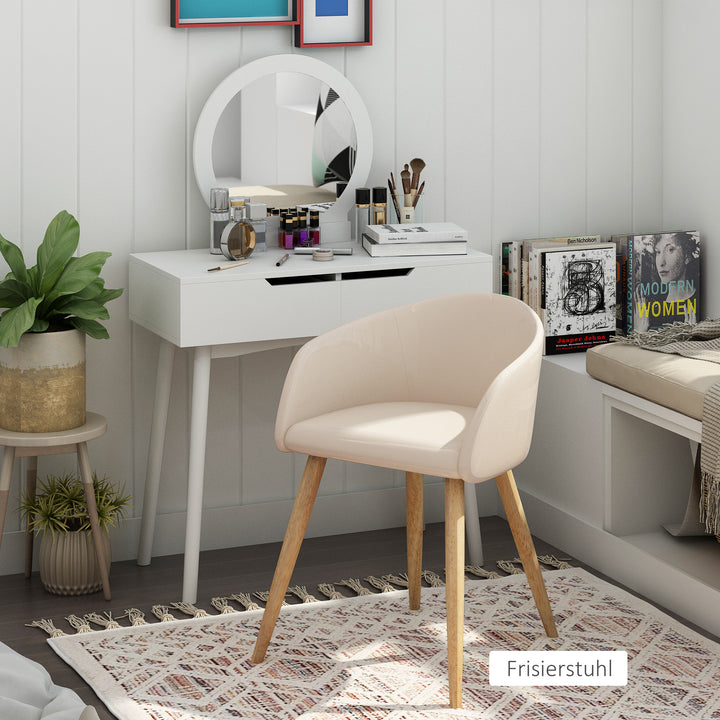 Sæt med 2 polstrede stole, skandinavisk design, polstrede stole med træben, skridsikre puder, 150 kg vægtkapacitet, beige