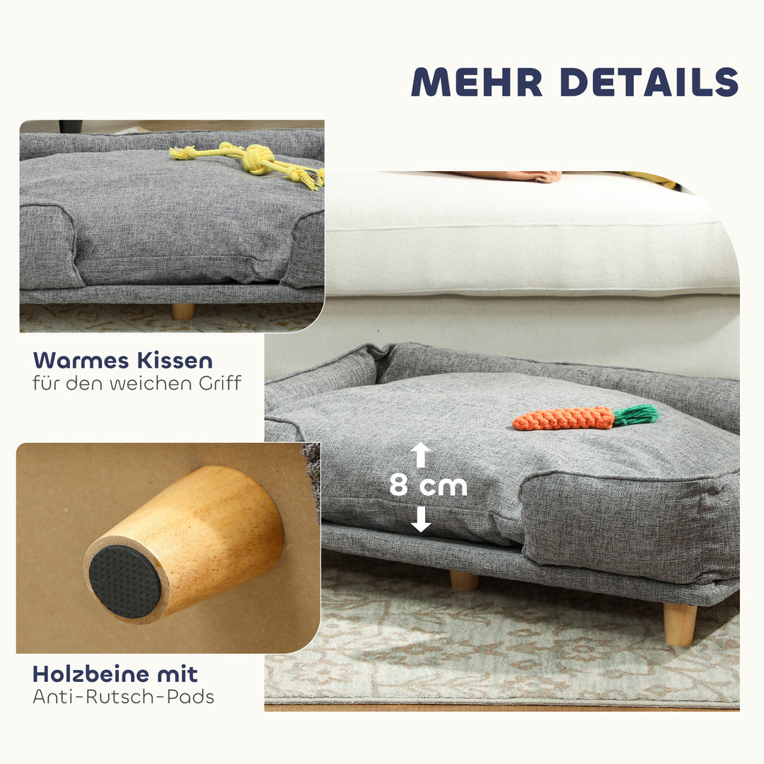 Hundesofa, kæledyrssofa, kæledyrsseng, aftagelig og vaskbar hynde, naturlig + mørkegrå