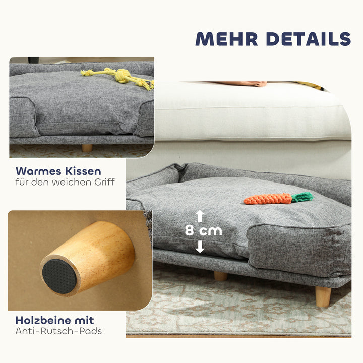Hundesofa, kæledyrssofa, kæledyrsseng, aftagelig og vaskbar hynde, naturlig + mørkegrå