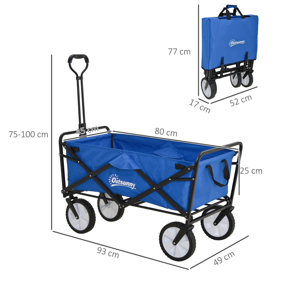 Trækvogn med foldbare bremser og justerbart håndtag, transportvogn med en lasteevne på 68 kg, strandvogn og havevogn til stranden, haven og indkøb.