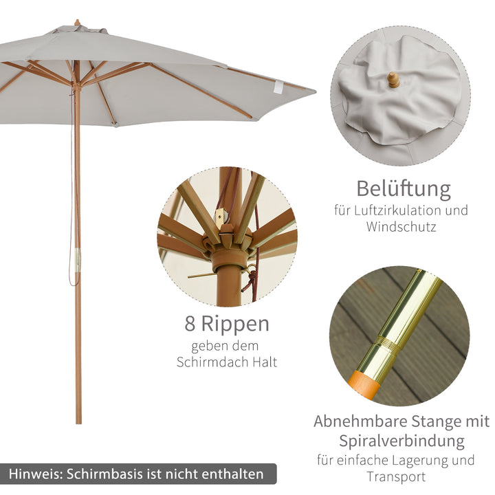 Træparasol 300 cm, træparasol, haveparasol, balkonparasol, bambus, grå