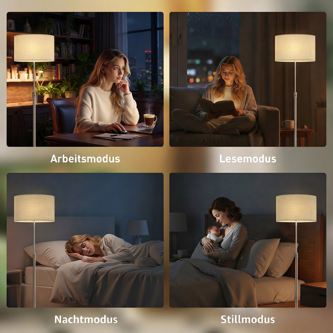 Dæmpbar gulvlampe med linnedskærm, E27, højdejusterbar, beige