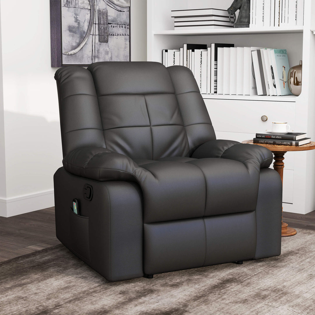 Massagestol, afslappende stol, 8 vibrationspunkter, hvilefunktion, kunstlæder, sort, 94x99x99cm