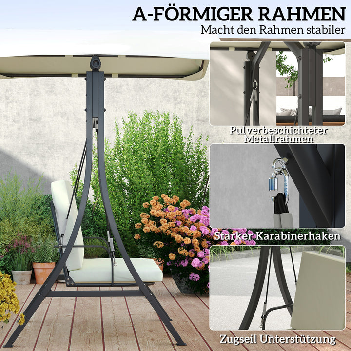 Verandagynge med justerbar soltagssædehynde, 2-personers op til 220 kg, 150 x 120 x 182 cm, cremehvid