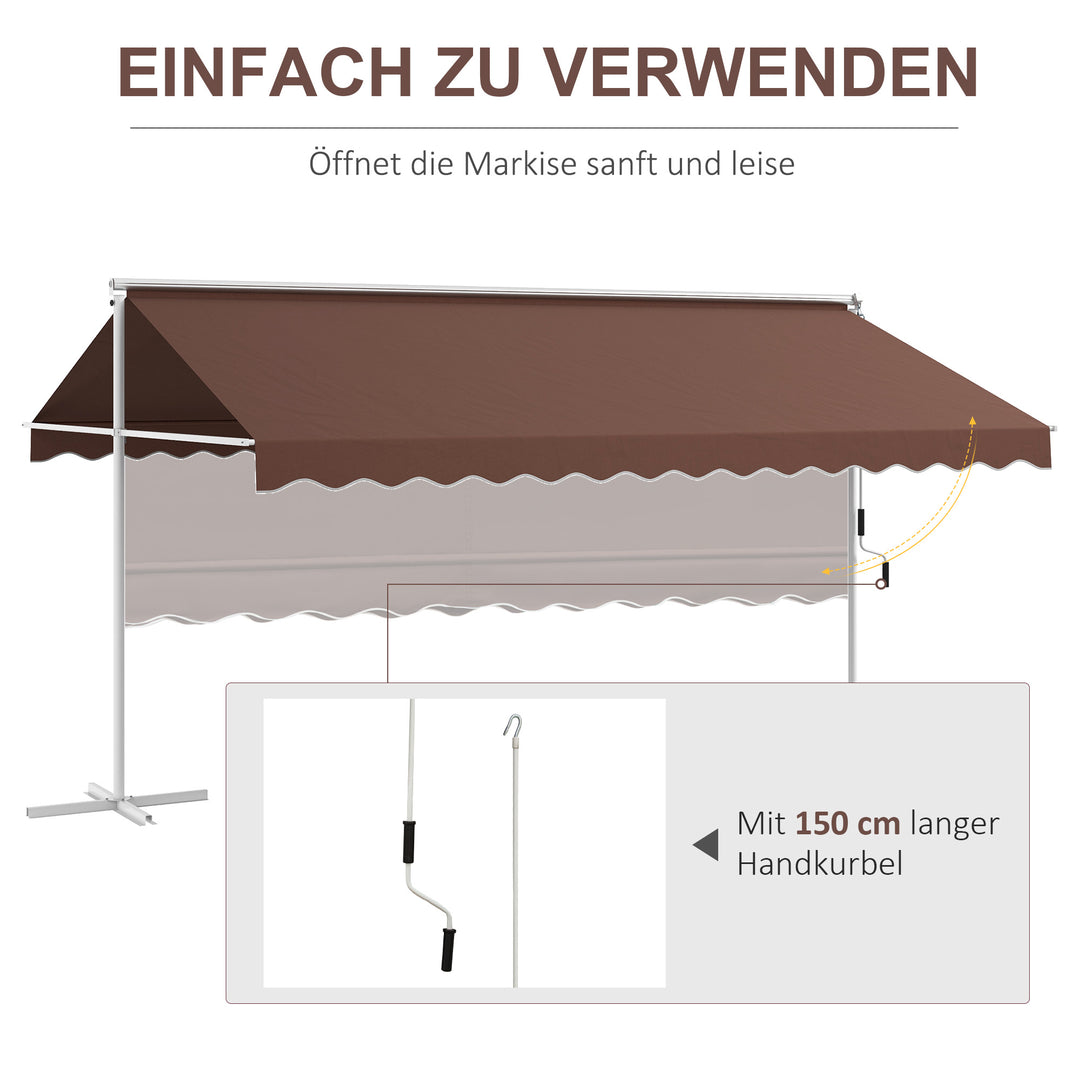 Fritstående markise 4,5x3,4m, justerbar med vippefunktion, håndsving, metalramme, brun