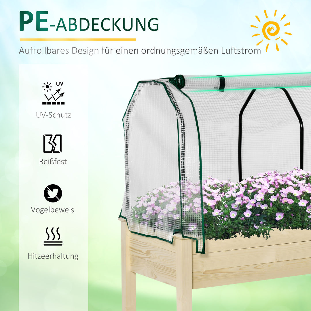 Højbed, rullefilmbetræk, ramme af naturtræ, stoffor, drænhuller, 121 x 55 x 117 cm