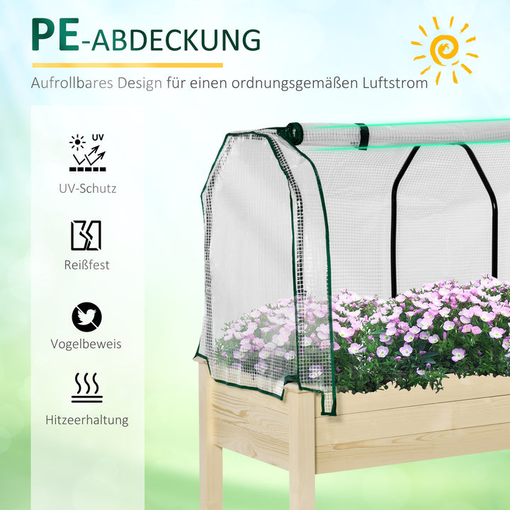 Højbed, rullefilmbetræk, ramme af naturtræ, stoffor, drænhuller, 121 x 55 x 117 cm