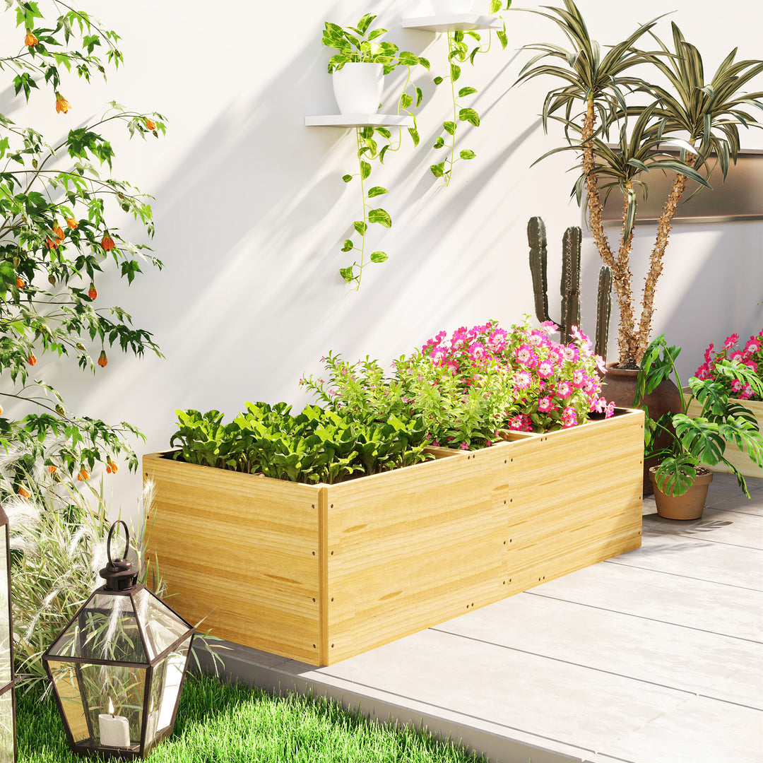 Højbed i træ med 3 plantezoner til grøntsager, krydderurter, blomster, 140 x 60 x 40 cm