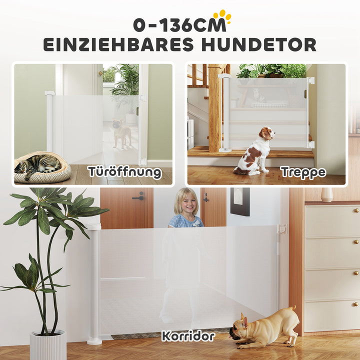 Trappegitter udtrækkelig 0-136 cm 87 cm høj dørgitter til kæledyr 142 x 10 x 87 cm hvid