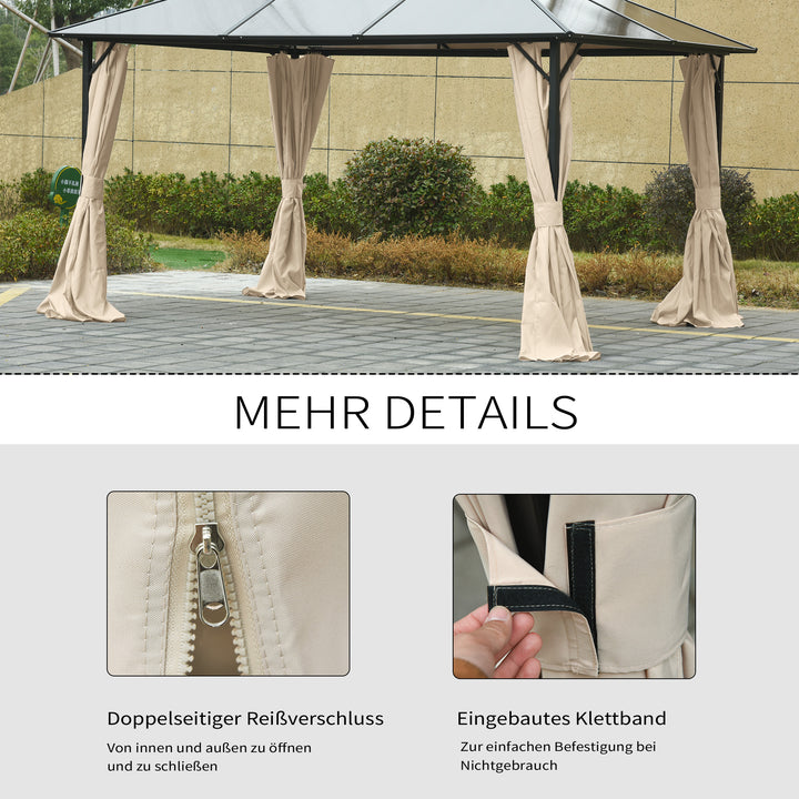 Sidepanelsæt med 4 til 3x4m pavillon, sidepaneler med kroge, 352 x 205 cm, vandtæt, stabil, vinterbestandig, sidepanel, sidepaneler til partytelt, havepavillon, beige
