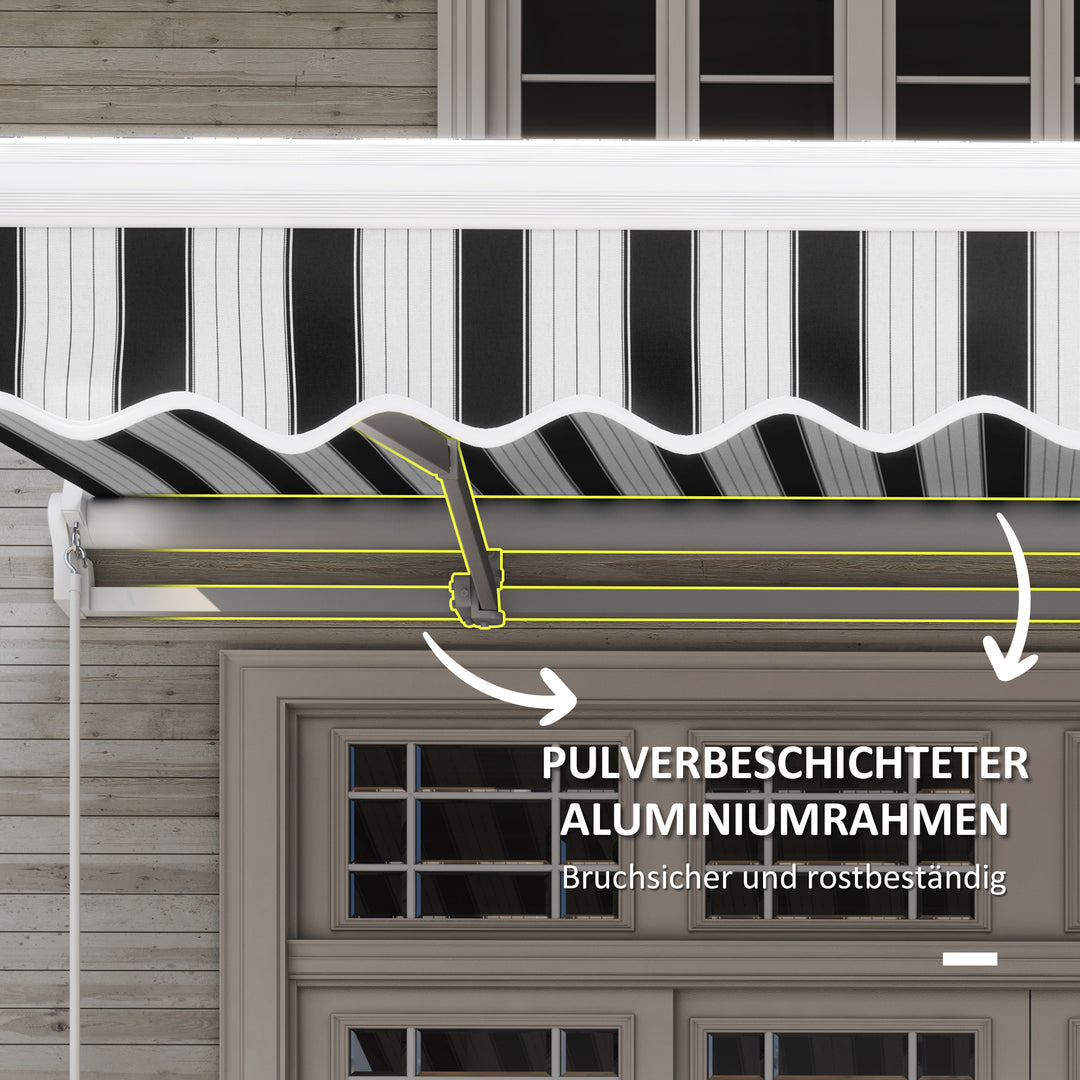 Markise, solafskærmning, udtrækkelig, med håndsving, metalramme, polyester, blå+hvid, 3,95 x 2,45 x 3,50 m