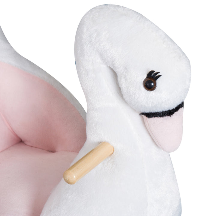 Gyngedyr gyngehest med sikkerhedssele musik, 55 cm babygynge lavet af blødt plys gyngelegetøj legetøjsvippe til babyer, småbørn fra 18 måneder, træ