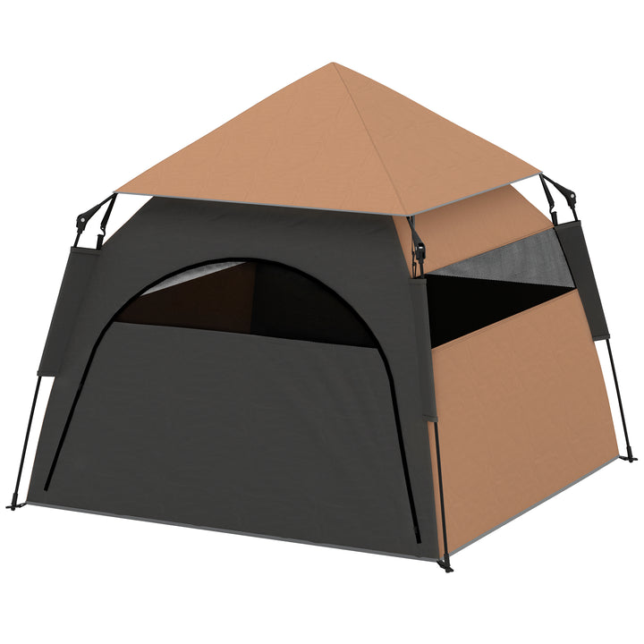 Kæledyrstelt, hundetelt, sammenklappeligt, vejrbestandigt, hundehus, til store hunde, mørkebrun