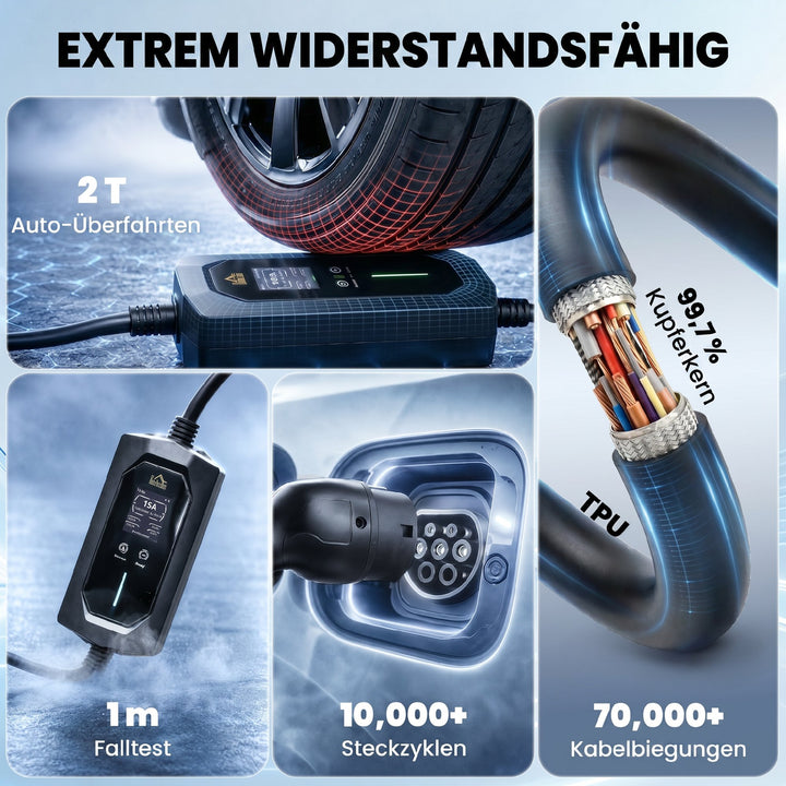 Mobil vægboks 11kW 8m Type 2 CEE 6-16A til Type 2 IP65 til elbiler med hybridladning