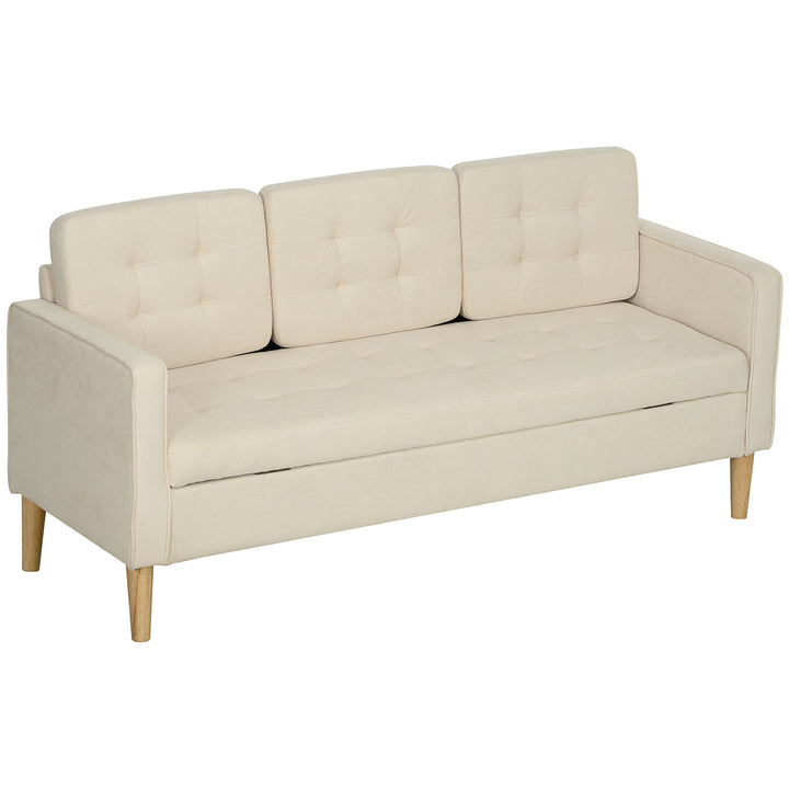 3-Personers sofa med opbevaringsplads, knapsyninger, polstret sofa, 166,5 x 62 x 82 cm, cremehvid