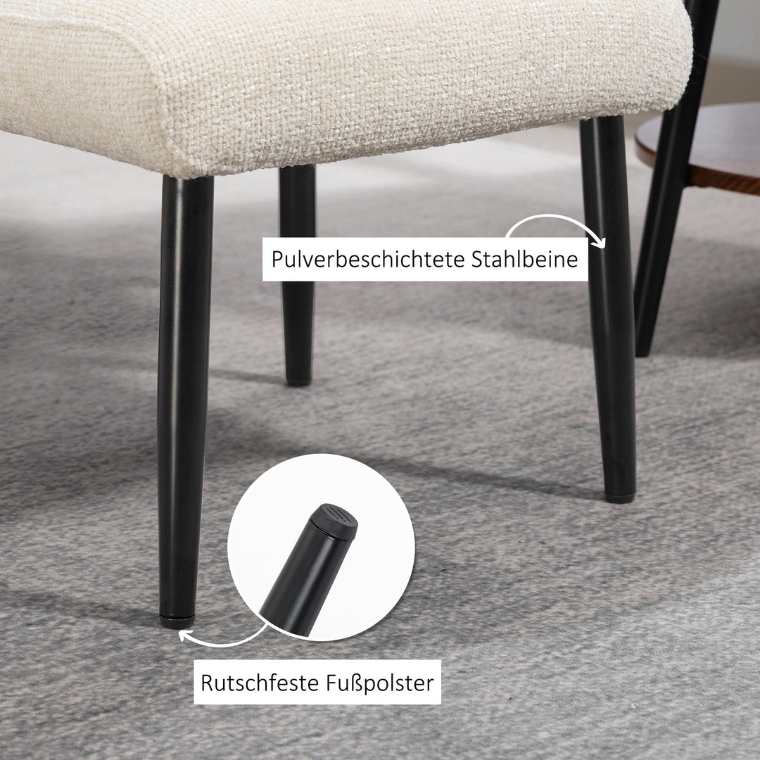 Fodskammel med blød sædehynde, stålben, chenillestof, 45 x 41 x 38 cm, cremehvid