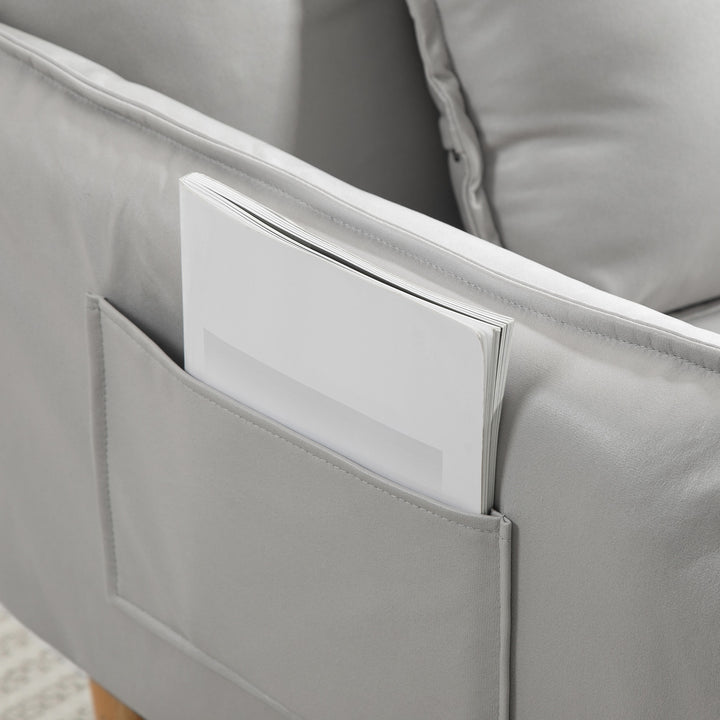 2-I-1 justerbar lænestol, gulvstol med hynde, polstret stol, til stue, soveværelse, lysegrå