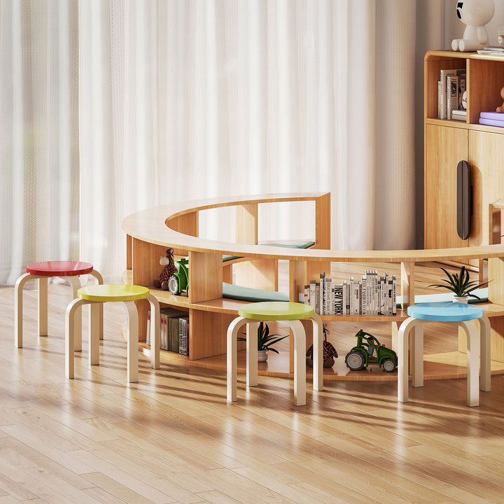 4 Stabelbare skamler med filtfodpuder, birkekrydsfiner, lakeret, farverig