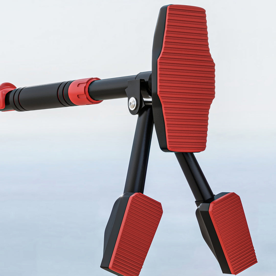 Pull-up bar, justerbar 81-107 cm, vaterpas, 6-punkts støtte, metal, sort/rød