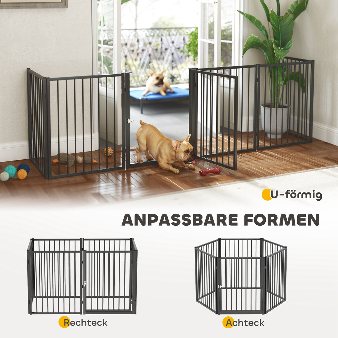 Hvalpegård, hundegård, hvalpeindhegning, 6 paneler med dør, foldbart og bærbart hundehegn, stål, sort