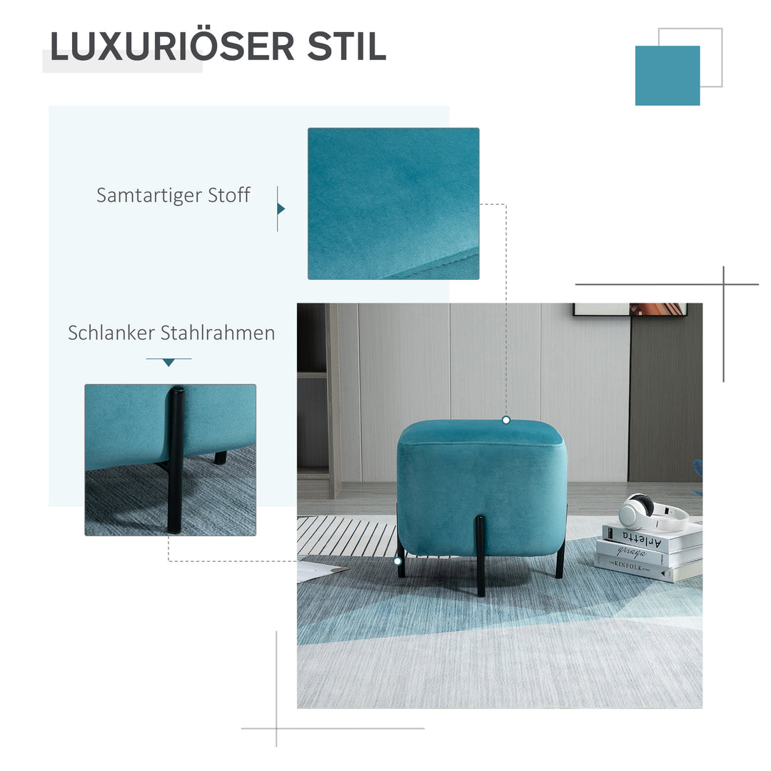 Fodskammel/fodstøtte, polstret, polyester, stål, skum, turkis, 44,5 x 44,5 x 41,5 cm