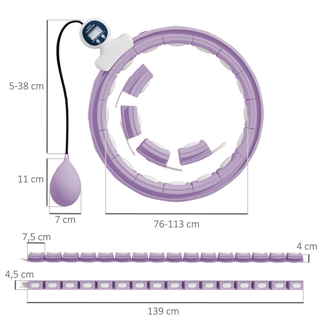 Smart Hula Hoop til Voksne med Vægtet Kugletæller, 16 Knuder (76-113cm), Lilla