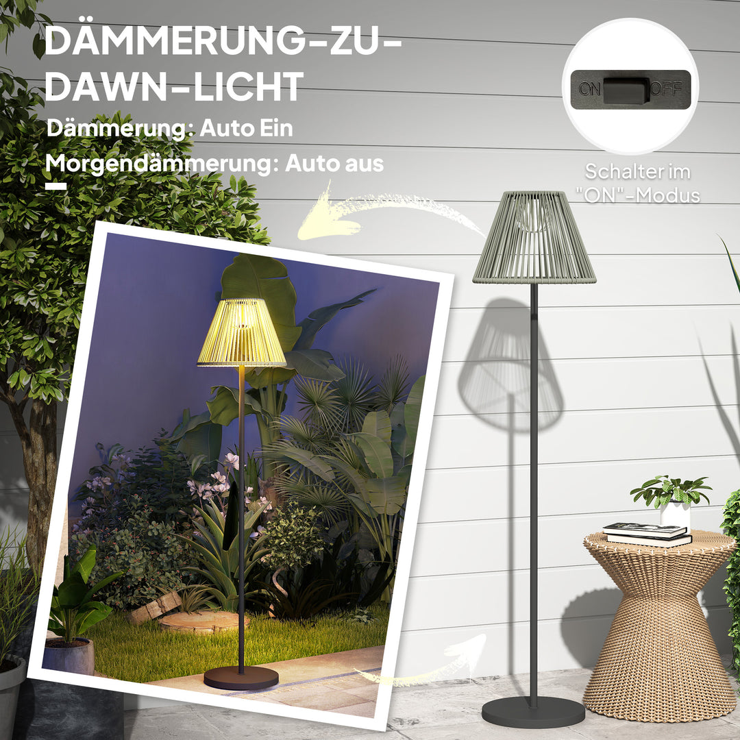 Solcellegulvlampe, rottingstil, solcellelamper med lyssensor, 25 LED-lys, solcellelampe i boho-stil, Ø33 x 135 cm