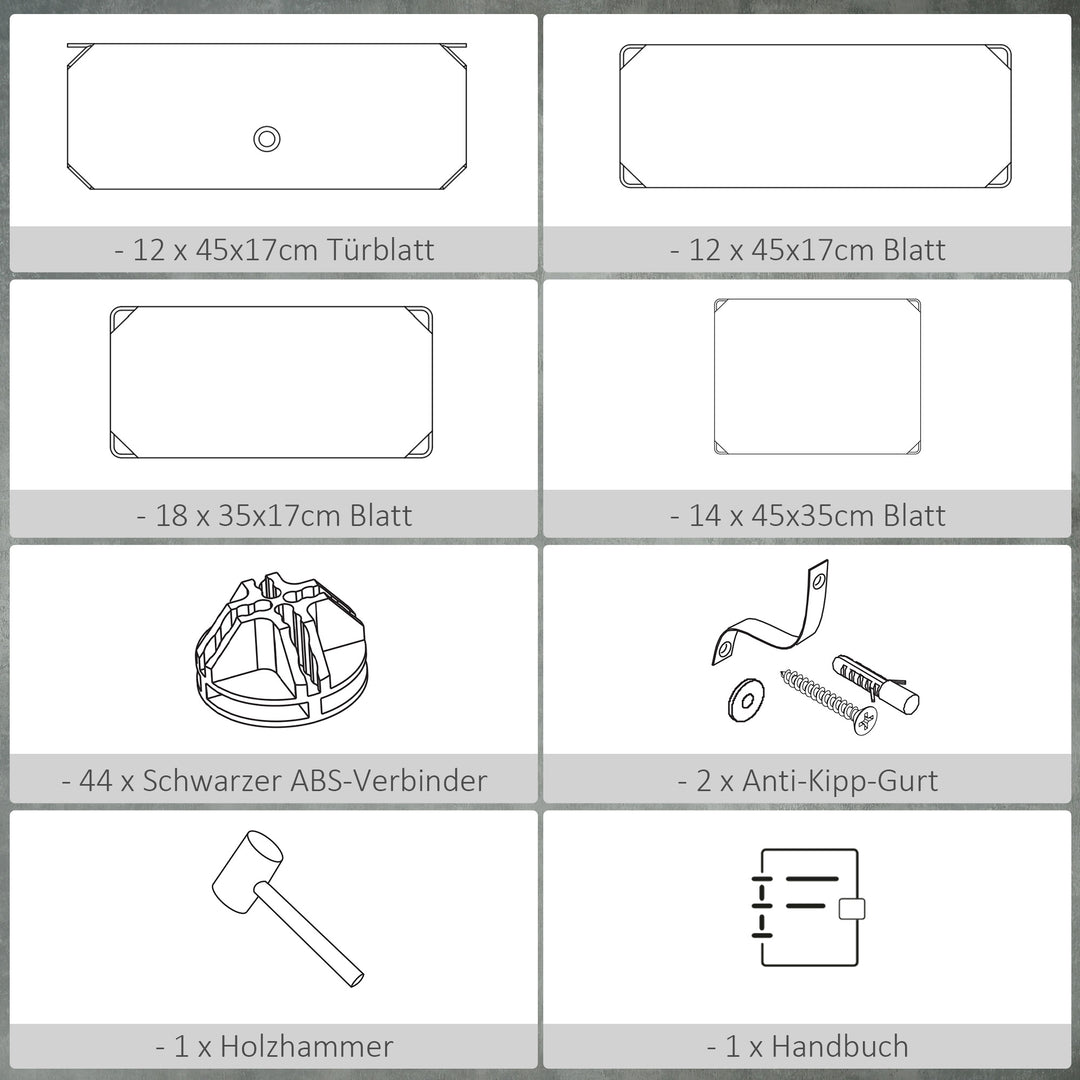 Skoreol, 12 opbevaringskasser til 24 par sko, plast, sort+hvid