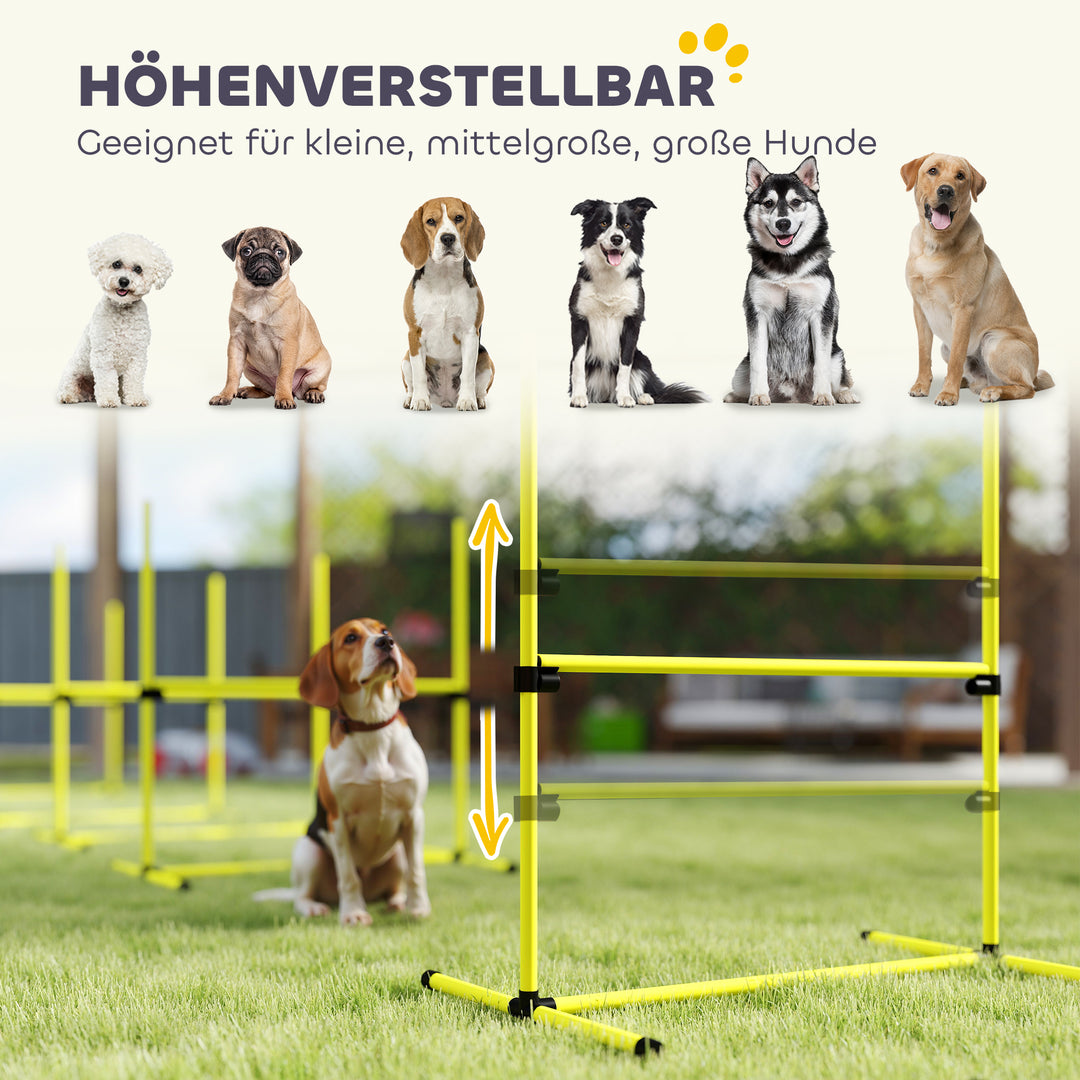 Hundeagilitysæt, hækkeløb/slalomstave/jordstave, bæretaske, robust, gul