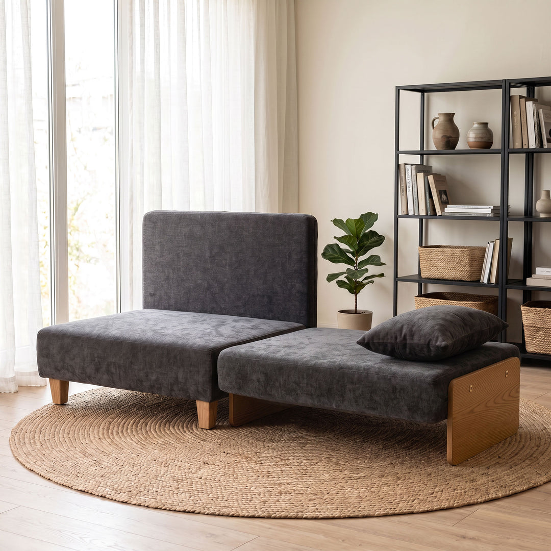 2-i-1 sovesofa med sengefunktion, 2 hynder, 183x57 cm, mørkegrå