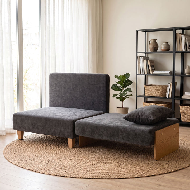 2-i-1 sovesofa med sengefunktion, 2 hynder, 183x57 cm, mørkegrå