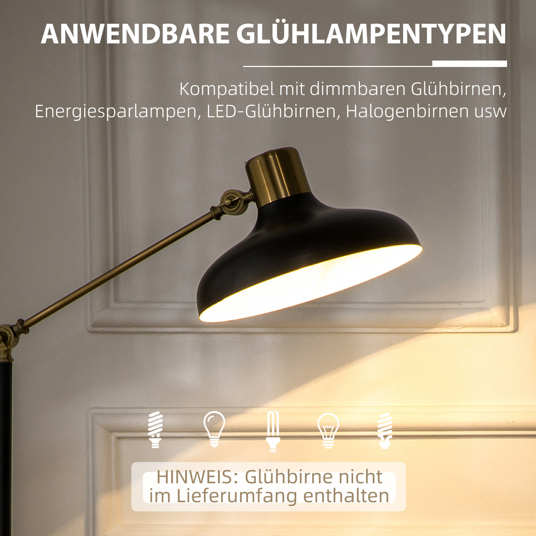 Industriel gulvlampe, emalje, fleksibel stel, fodkontakt, sort + guld