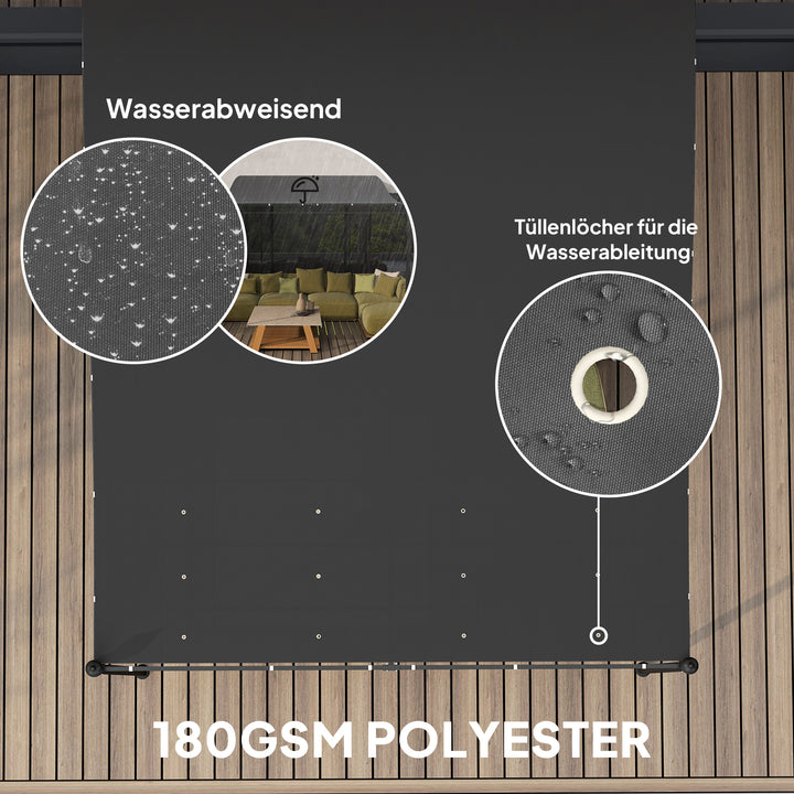 3 x 2,5 m Pergola, Vægmonteret havepavillon, vandafvisende, metalramme, drænhuller, skyggetag, mørkegrå