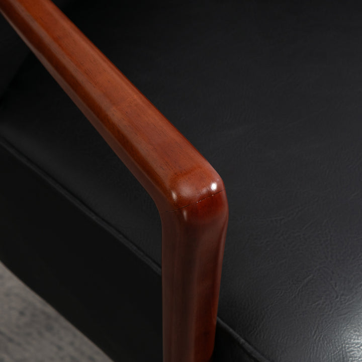 Accentstol, bredt sæde, læderlook, træramme, op til 120 kg, 67 x 77 x 80 cm, sort