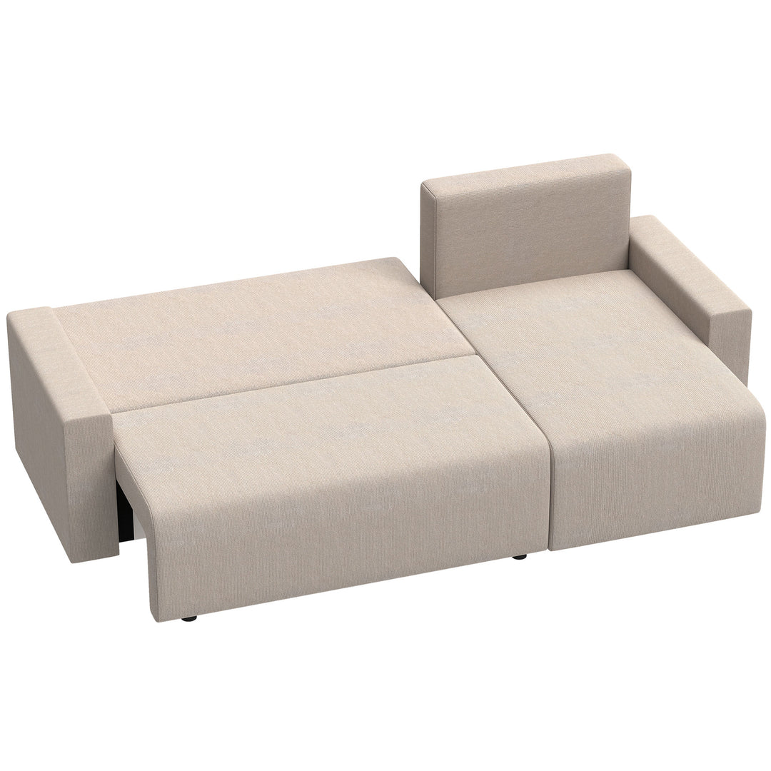 Hjørnesofa med sovefunktion og vendbar chaiselong, L-formet 3-personers sofa med velourbetræk, beige