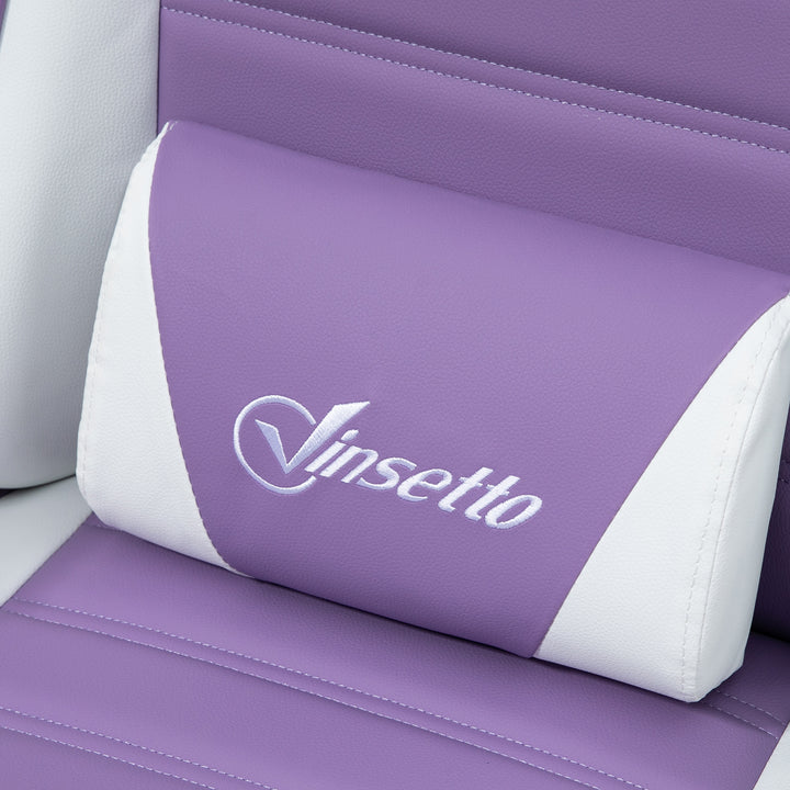 Gamingstol ergonomisk med lændestøtte, fodstøtte, pude med kaninører, lilla