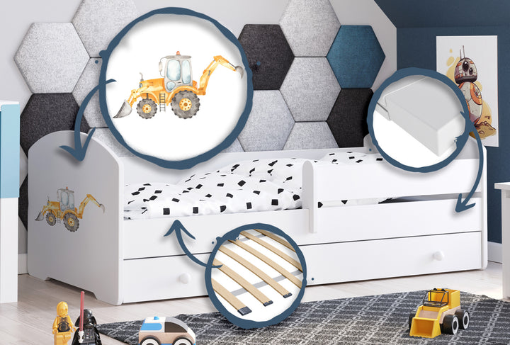 Børneseng Luk 160x80 med skuffe - Gravemaskine