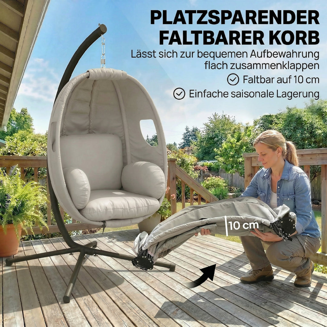 Hængestol med stel, foldbar hængekurv med tykke sædehynder, justerbar højde, sikkerhedssele op til 120 kg