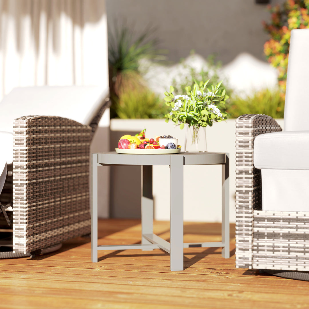 Sidebord havebord rundt vejrbestandigt aluminiums balkonbord med marmorlook grå