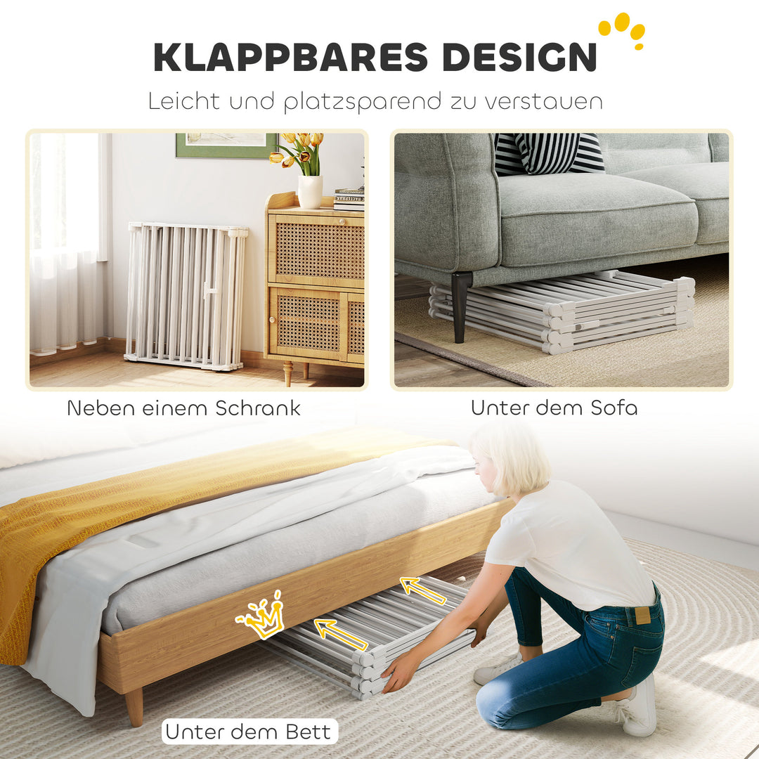 Kæledyrshegn, 8-panels barriere med dør, foldbar, til små og mellemstore hunde, plastik, kulstofstål, hvid
