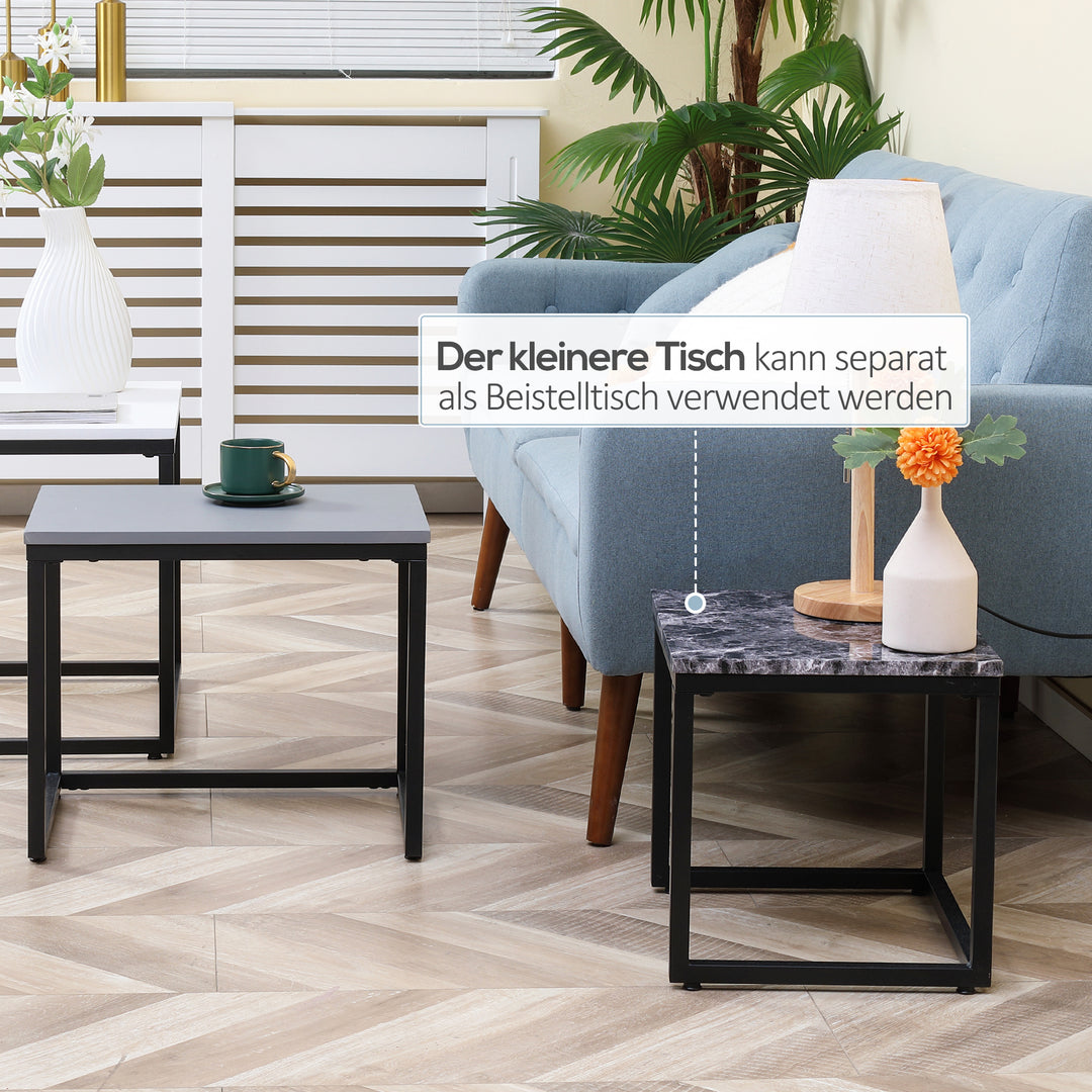 Sæt med 3 sofaborde, stabelbare sideborde, sofaborde, metalfod, mdf, 3 farver, 55 x 40 x 45 cm/48 x 37 x 40 cm/41 x 34 x 35 cm