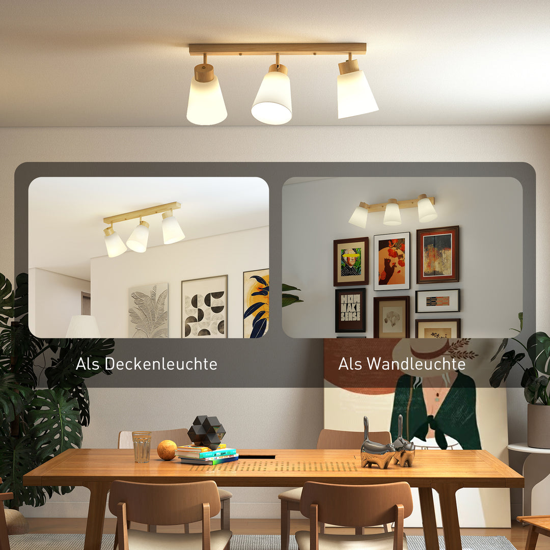 LED loftlampe 40W, loftlampe med dobbelt montering og 90° justerbare hoveder med 3 E27-fatninger, naturtræ