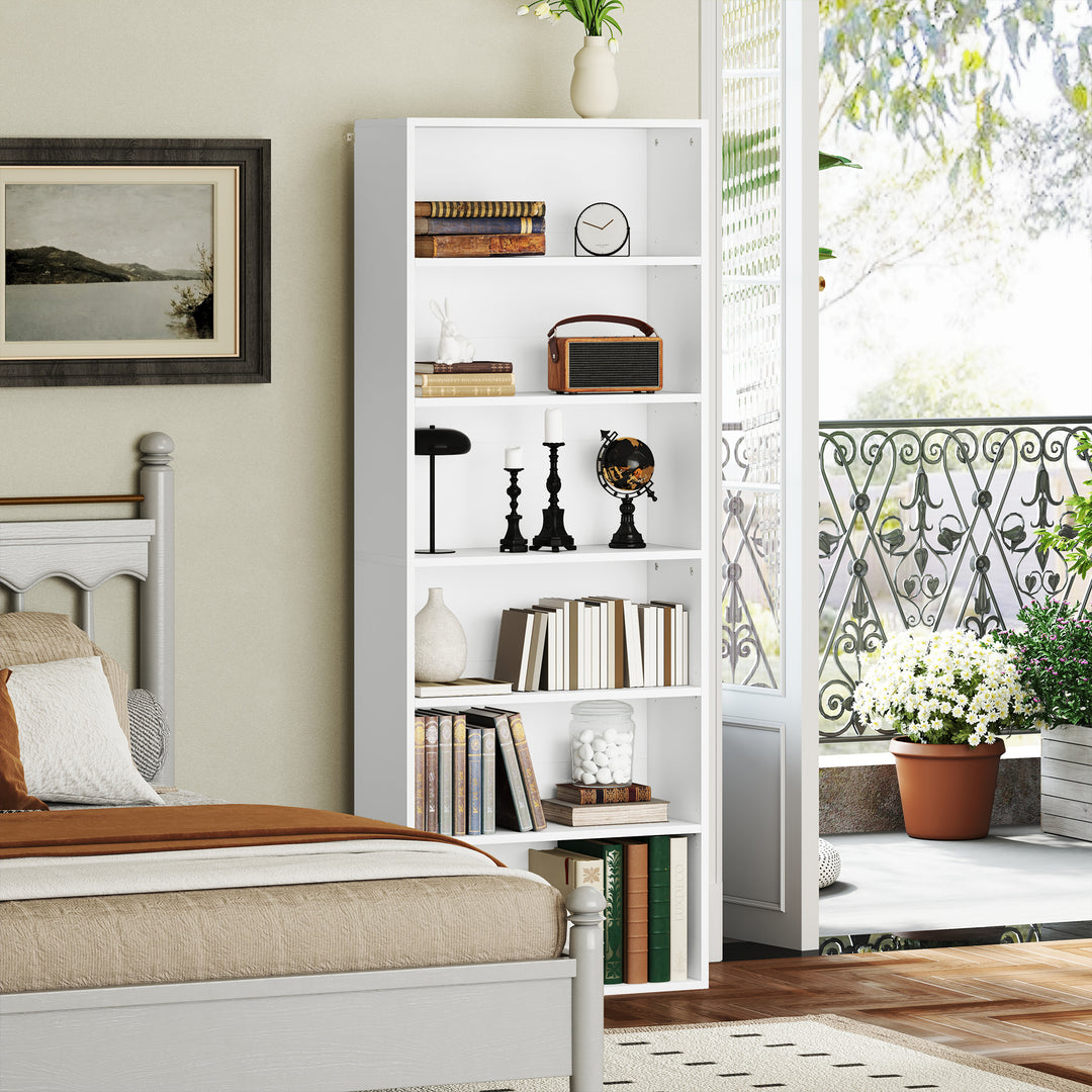 Bogreol, 6 rum, justerbare hylder, spånplade, 60 x 24 x 158,5 cm, hvid