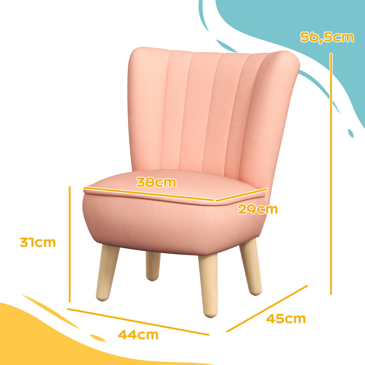 Børnelænestol, fløjlslook, til 3-7 år, op til 45 kg, træramme, 44 x 45 x 56,5 cm, lyserød
