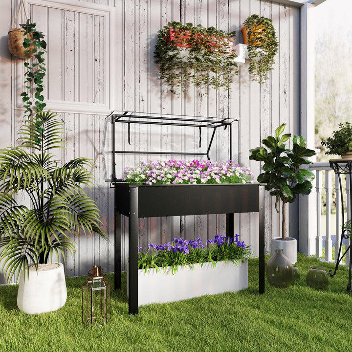 Hævet havebed med drivhustag, hævet plantekasse med drænhuller, 100 x 48 x 124 cm, sort