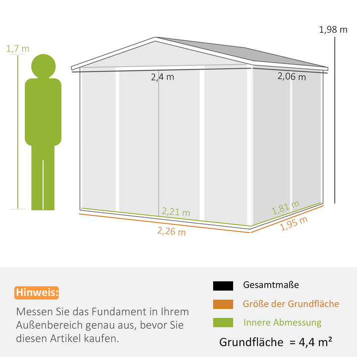 Metalhaveskur, vejrbestandigt og rustbestandigt, aflåseligt, 2,40 x 2,06 x 1,98 m, lysegrå